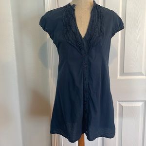 Y2K Cute options mini shirt dress blue 100% cotton short sleeve V neck women’s S